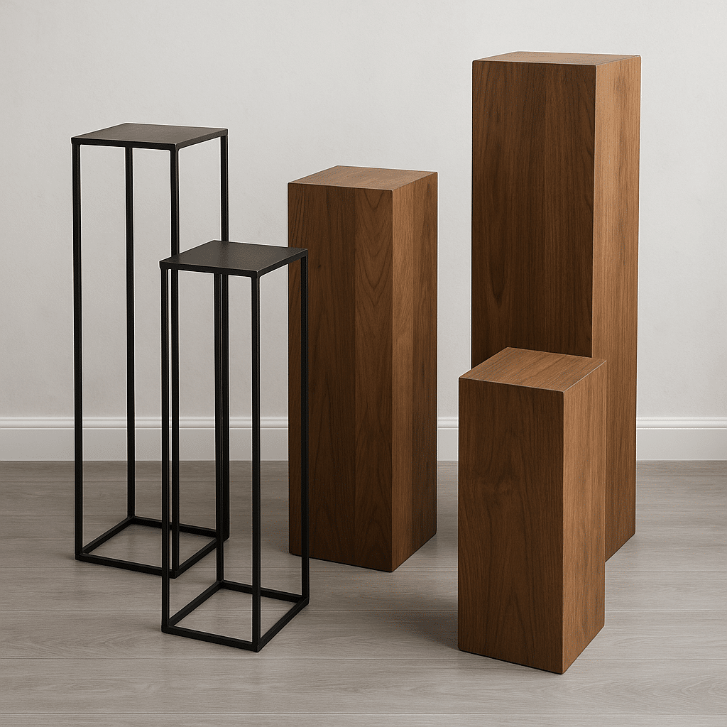 Socles de sculpture en bois et métal